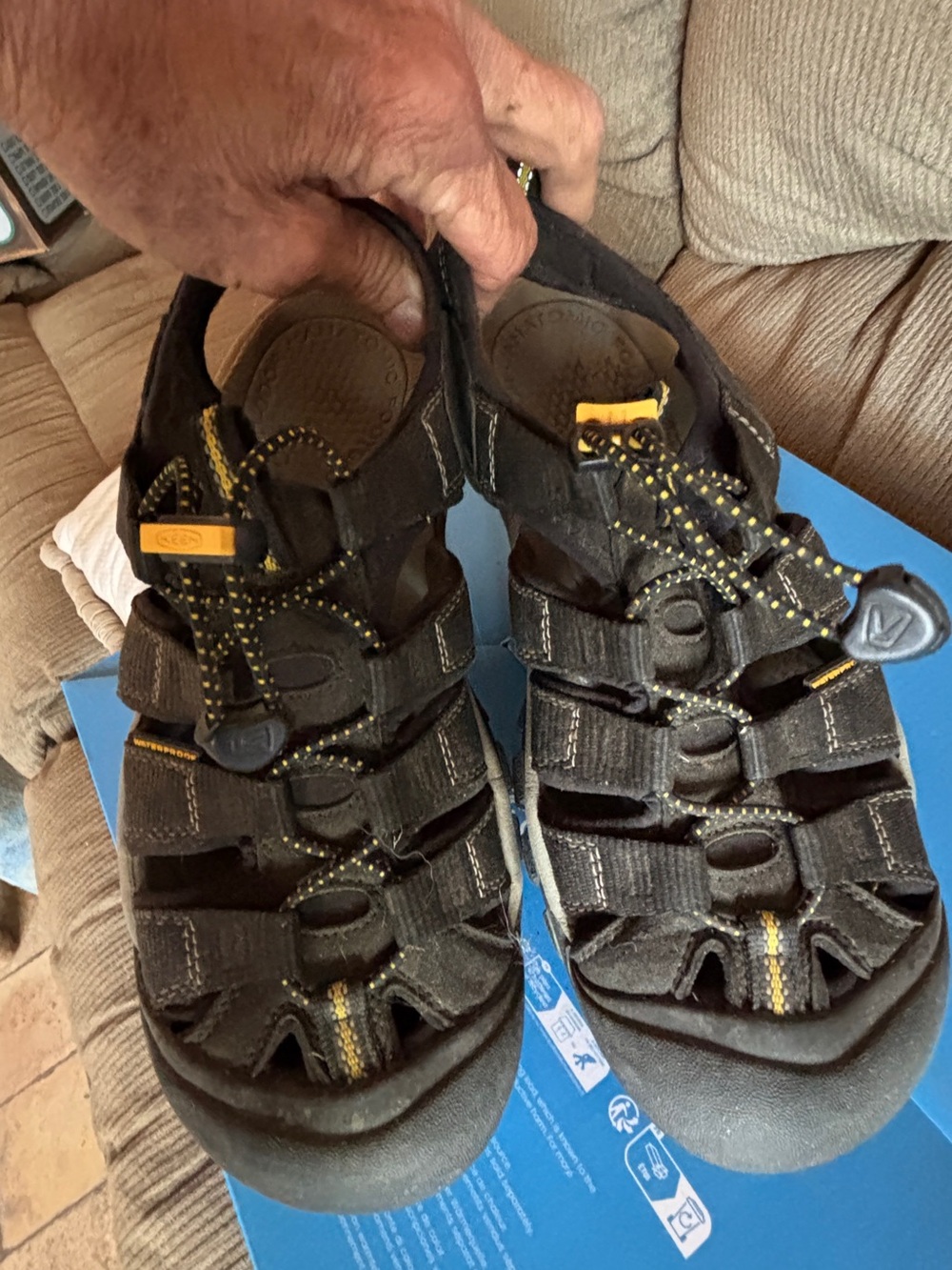 Keen Men's Black Sandals with Yellow Trim